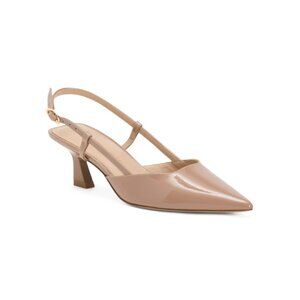 STUART WEITZMAN Fawn Made In Spain Patent Leather Vinnie 50 Slingback Pumps